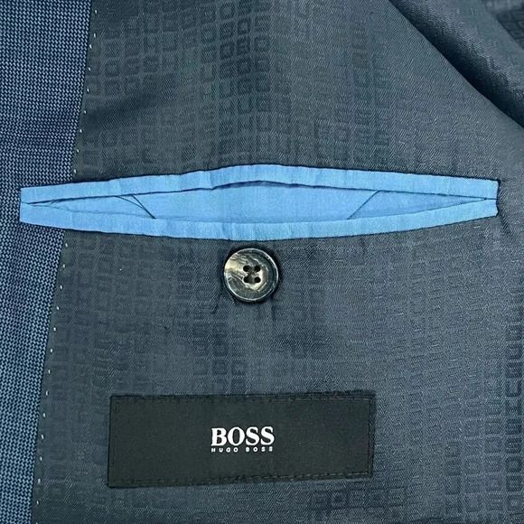 Hugo Boss Blue Micro Check Suit Jacket Blazer Coat Super 100 Modern Fit Men 42 L - Picture 8 of 12